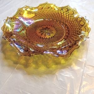 Vintage INDIANA Carnival Glass Bowl Diamond Point Marigold Ruffled Edge 10”